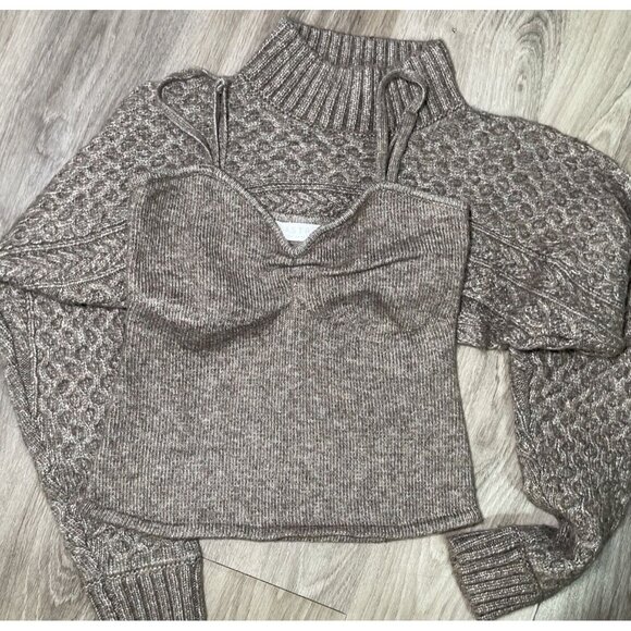 Anthropologie Brown Cable Knit Sweater Shrug - Picture 6 of 14